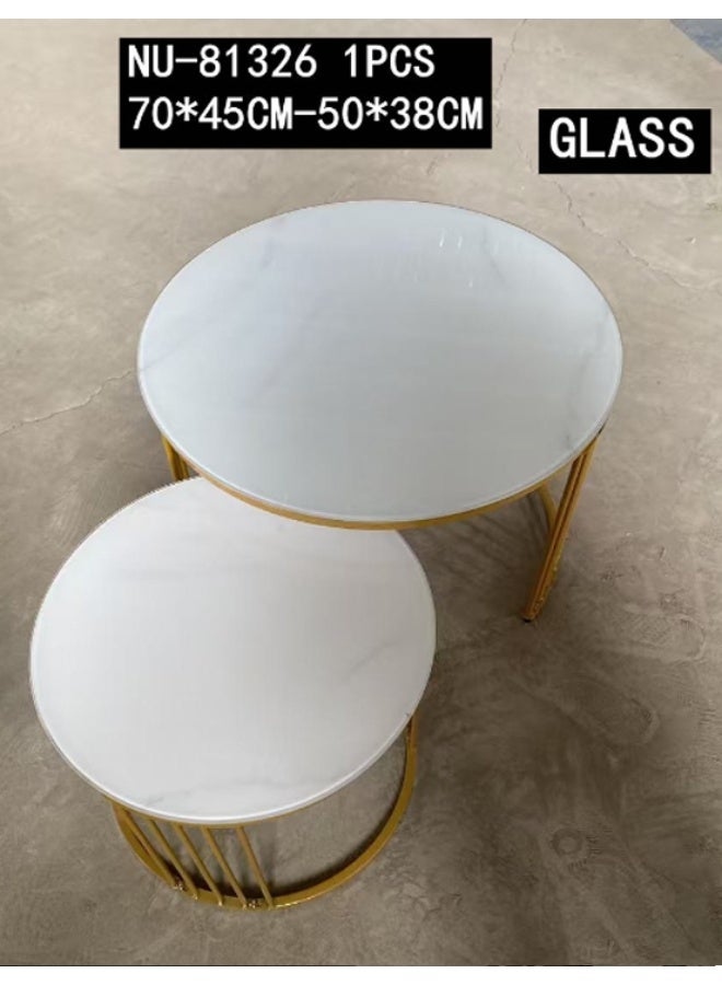 DubaiGallery Premium Nesting Center Table Set of Two, Round White Glass Coffee Tables with Stylish Gold Metal Legs, Ideal for Living Room, Reception Area, Apartment and Modern Home Interior Large Table: 70 × 45, Small Table: 50 × 38 - Image 4